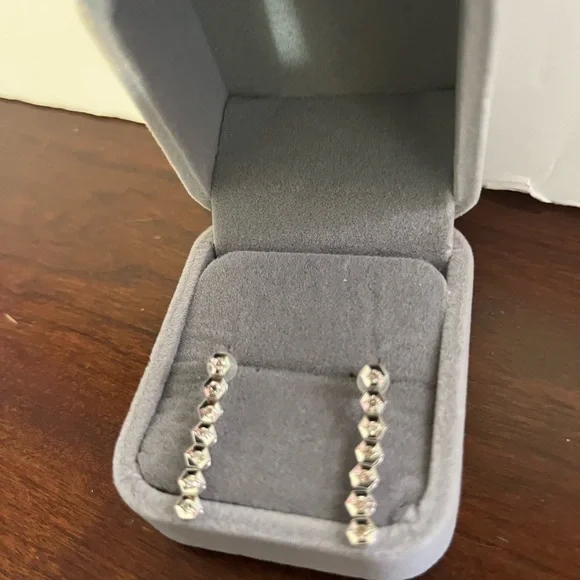14KT white gold diamond dangling earring 14 stones